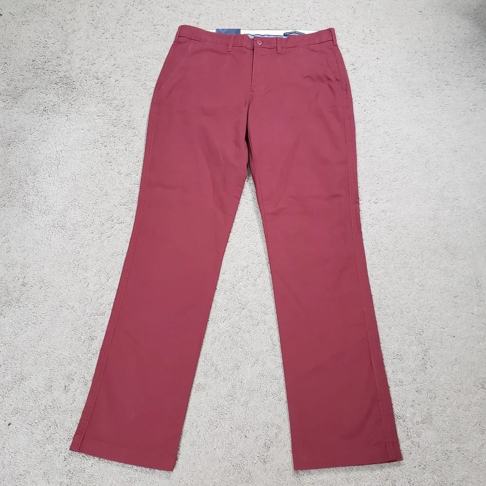 Men's Cremieux Comfort Stretch Slim Fit Flat Front Chino Pants 32x30.5 Red NEW
